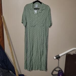 Only Necessities Dress Green Square Poka Dot Dress SZ 16W Cottagecore Casual